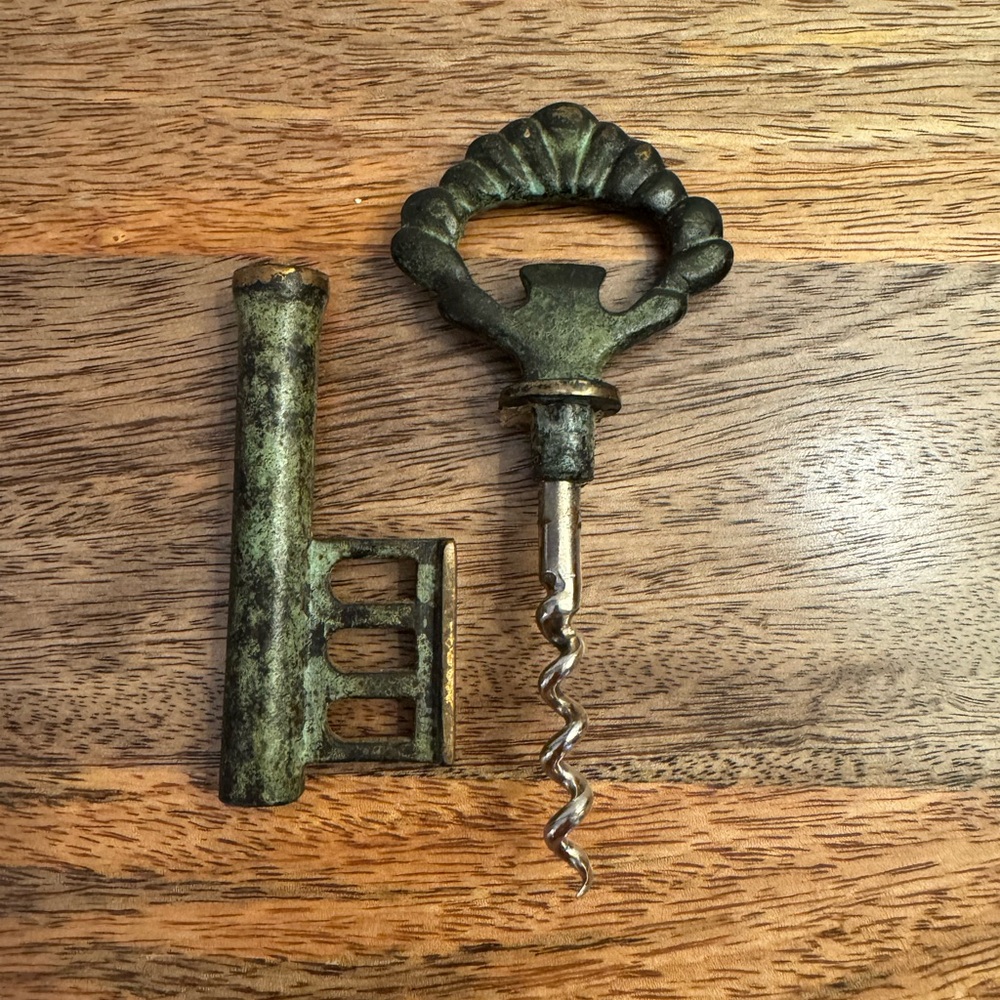 Vintage Brass Corkscrew with Shell Handle